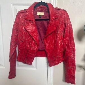 Guess Red Leather Biker Jacket